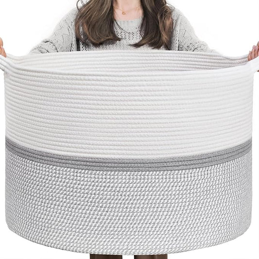 CHICVITA 85L Large Blanket Basket for Living Room, Woven Storage Baskets for Laundry Pillows Toys, Decorative Cotton Rope ...