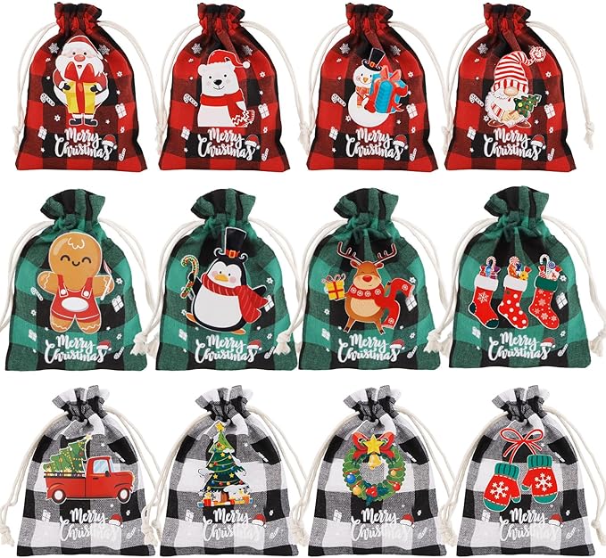 Amariver 24 Pcs Burlap Drawstring Gift Bags - Reusable Linen Pouches for Christmas, Birthday, New Year Parties & More
