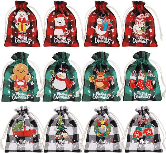 Amariver 24 Pcs Burlap Drawstring Gift Bags - Reusable Linen Pouches for Christmas, Birthday, New Year Parties & More