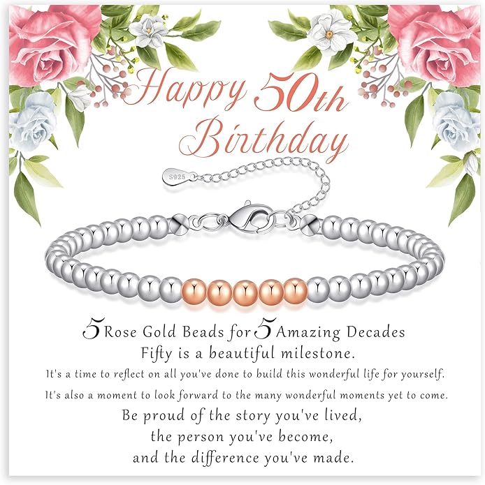 BMMYE 30th 40th 50th 60th 70th Birthday Gifts for Women, 925 Sterling Silver Bracelet for Women with Cards Adjustable 4mm ...
