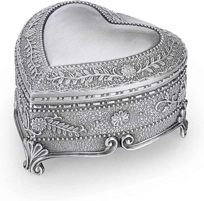 Hipiwe Vintage Heart Shape Jewelry Box - Antique Ring/Earrings/Necklace Storage Organizer Case, Metal Treasure Chest Trink...