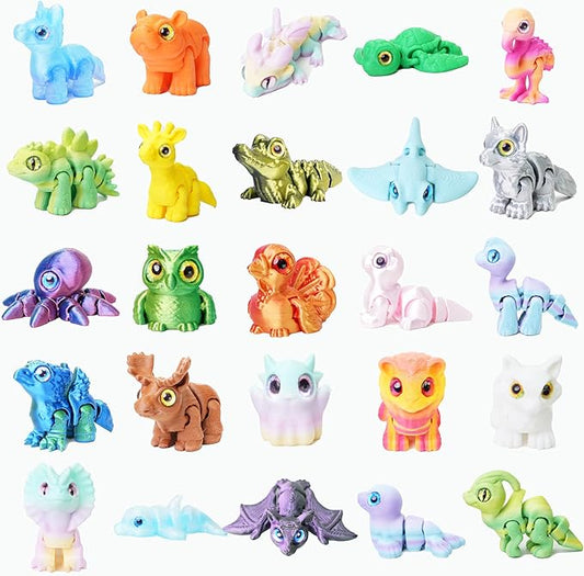 25Pcs 3D Printed Animals , Articulated Fidget Toy, Desk Pet for Students, Pocket Pets for Anxiety Relief, 3D Printed Fidge...