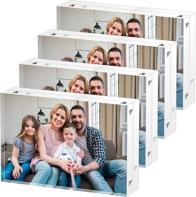 Tceauio Polaroid Small Wallet Size Picture Frames, 4 Pack Magnetic Clear Acrylic 2.5 x 3.5 Picture Frames, Business Card F...
