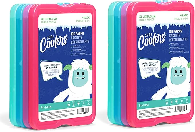 Cool Coolers by Fit & Fresh, Reusable & Long-Lasting XL Slim Ice Packs, Cold Packs for Cooler,Freezer Packs for Lunch Boxe...