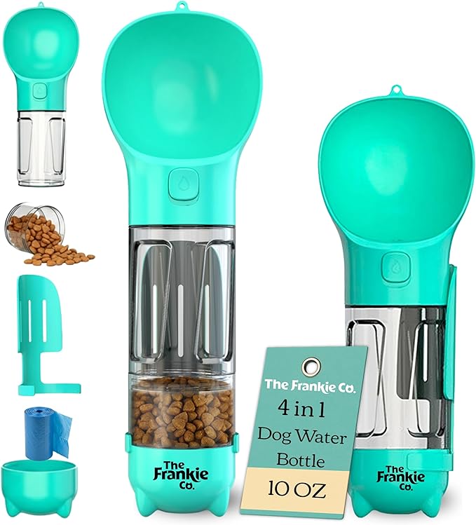 The Frankie Co. 4 in 1 Dog Water Bottle, Leakproof Pet Water Dispenser with Bowl, Poop Bag Holder & Shovel, Dog Travel Acc...