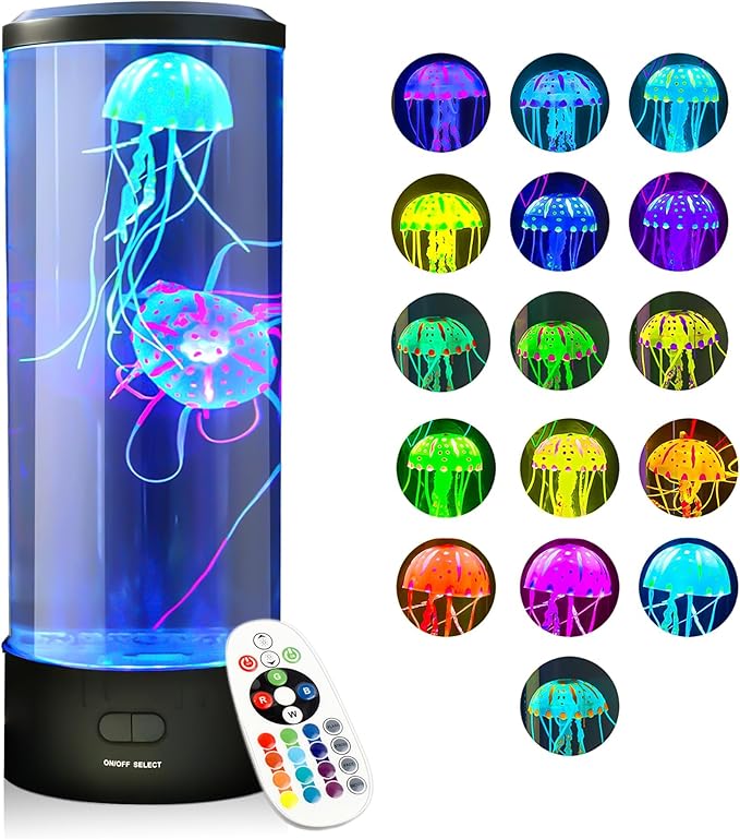 Brewish Jellyfish Lamp, 16 Color Options, 4 Mode Lifelike Jellyfish Aquarium, Auto Shutdown, Remote Control Electric Jelly...
