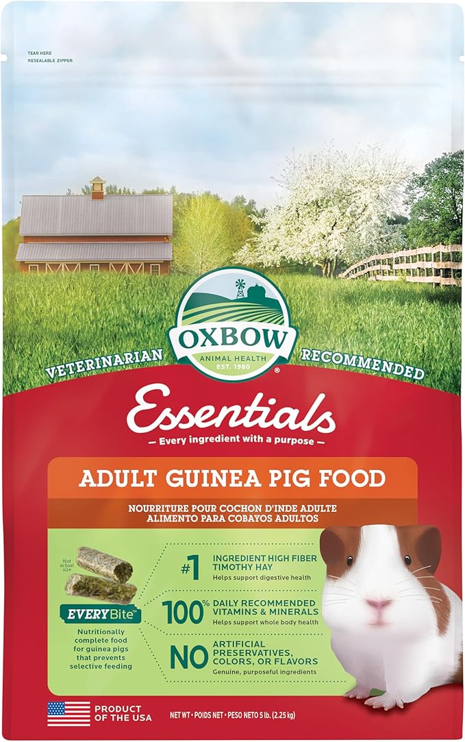 Oxbow Essentials Guinea Pig Food, Adult Guinea Pig, Made with Oxbow Timothy Hay, Pet Food Pellets with Vitamin C, Small An...