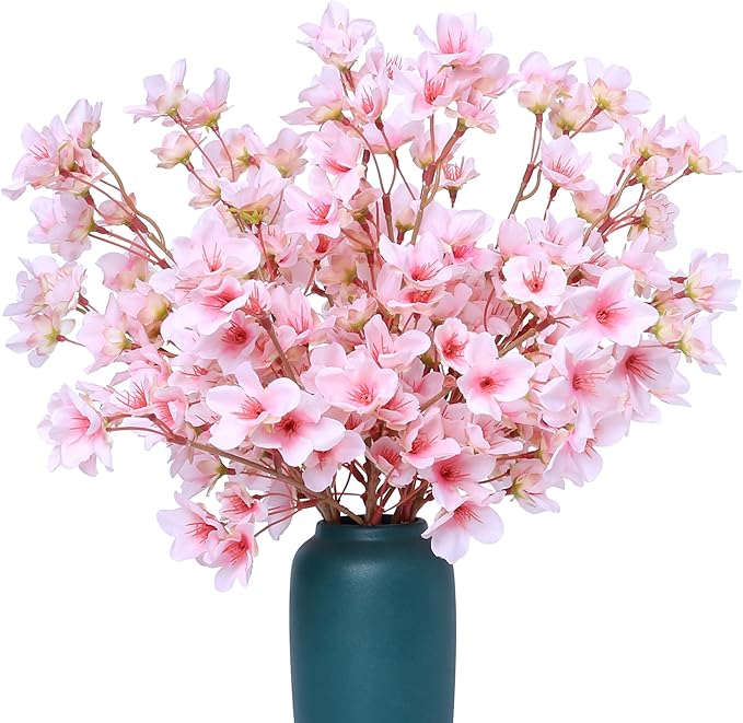 SITUMEIZI 6Pcs Artificial Cherry Blossom Branches Decor Fake Flowers Silk Spring Faux Flowers 16" Peach Bouquet for Home W...