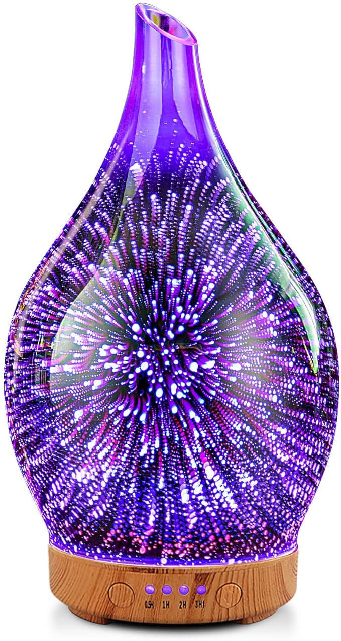 Porseme Essential Oil Diffuser 3D Glass Aromatherapy Ultrasonic Humidifier, Air Refresh Auto Shut-Off, Timer Setting, BPA ...