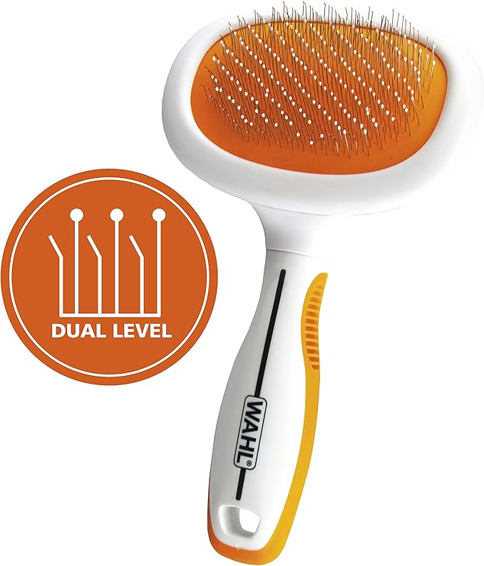Wahl Premium Patented Dual Level Sensitive Skin Pet Slicker – Ergonomic handle makes Deshedding, Grooming and Brushing Com...