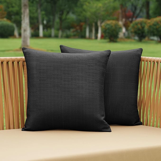 NiNi ALL Pack of 2 Decorative Outdoor Waterproof Pillow Covers Square Garden Linen Textured Cushion Sham Throw Pillowcase ...