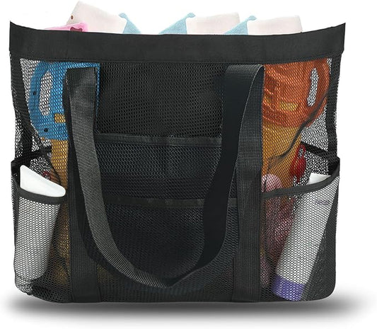 OILPUS Large Mesh Beach Bag, Beach Tote Bags with 9 Pocket for Family