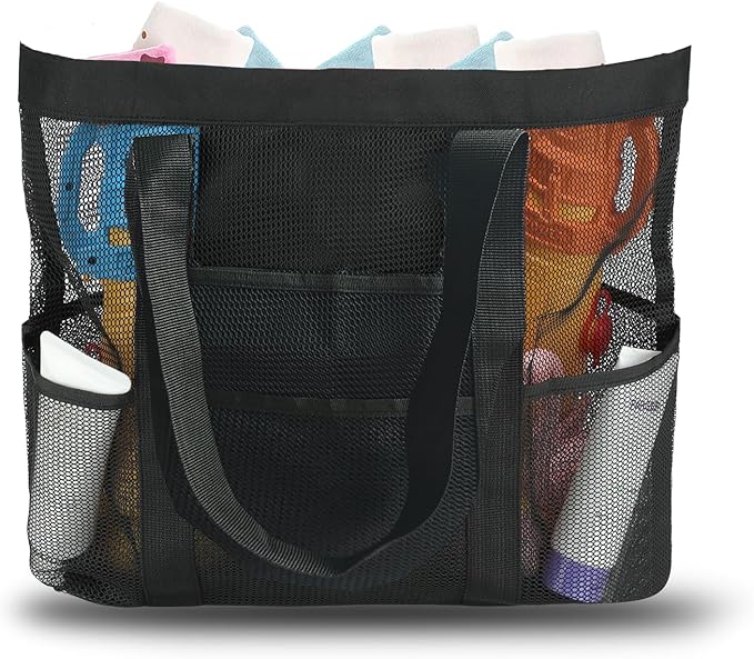 OILPUS Large Mesh Beach Bag, Beach Tote Bags with 9 Pocket for Family