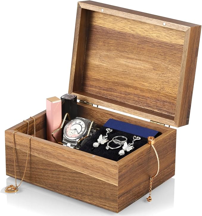 DRASTAR Keepsake Box, Acacia Wood Memory Box with Hinged Lids, Wooden Jewelry Box, Small Storage Box,3x5, 4x6 Decorative C...