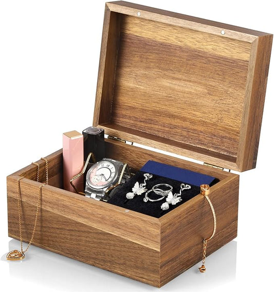 DRASTAR Keepsake Box, Acacia Wood Memory Box with Hinged Lids, Wooden Jewelry Box, Small Storage Box,3x5, 4x6 Decorative C...