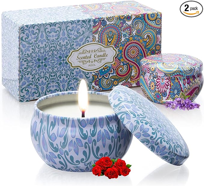 2 Pack Scented Candles, 2.5 oz Aromatherapy Candles for Home Scented, Natural Soy Candles with Floral Scents, Portable Sma...
