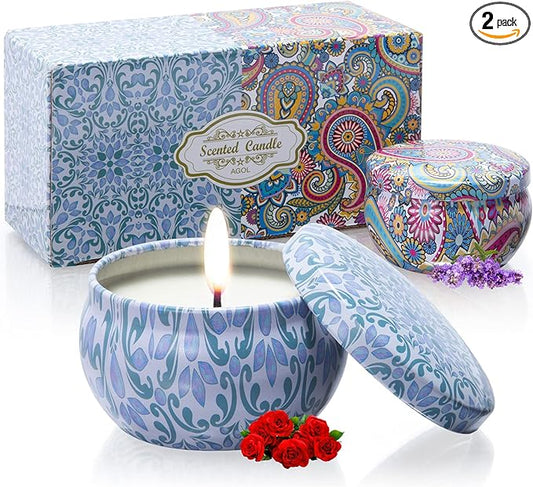 2 Pack Scented Candles, 2.5 oz Aromatherapy Candles for Home Scented, Natural Soy Candles with Floral Scents, Portable Sma...