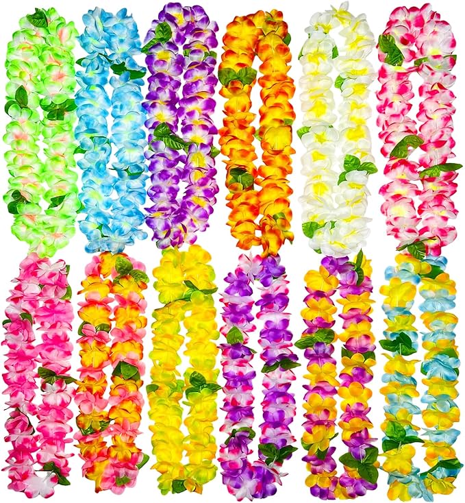 GoodUping 12 Counts Thickened Hawaiian Leis, Perfect Luau Party Supplies for Summer Beach Vacations, Essential Party Decor...