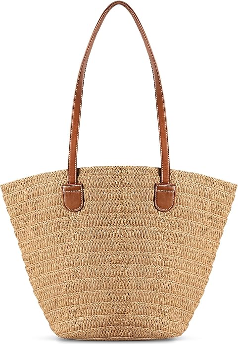 Pleneal Straw Beach Bags for Women - Women Beach Handmade Woven Tote Bag, Summer Mesh Hollow Shoulder Bag for Holiday