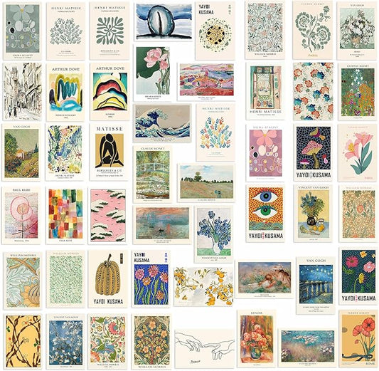 KBKBART Eclectic Wall Decor, 50Pcs Eclectic Wall Art Prints, Colorful Maximalist Decor Boho Gallery Wall Collage Kit, Vint...