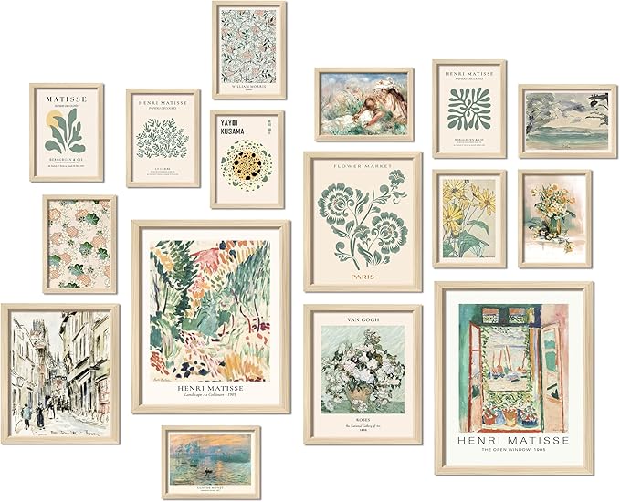 ANERZA 16 PCS Framed Sage Green Wall Art Decor, Matisse Wall Prints for Bedroom, Gallery Wall Frame Set, Abstract Posters ...