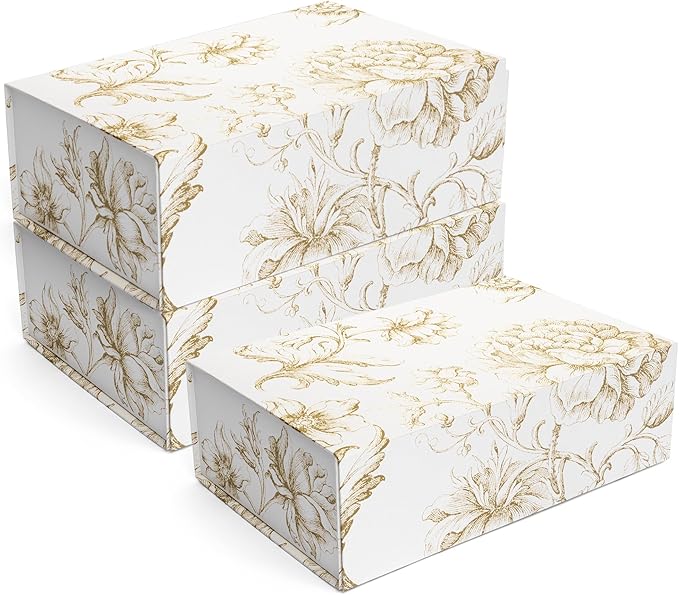 Sorarto Luxury Keepsake Gift Box 3-Pack | Gold Floral Decorative Boxes with Magnetic Lids for Presents, Wedding Memory Bo...