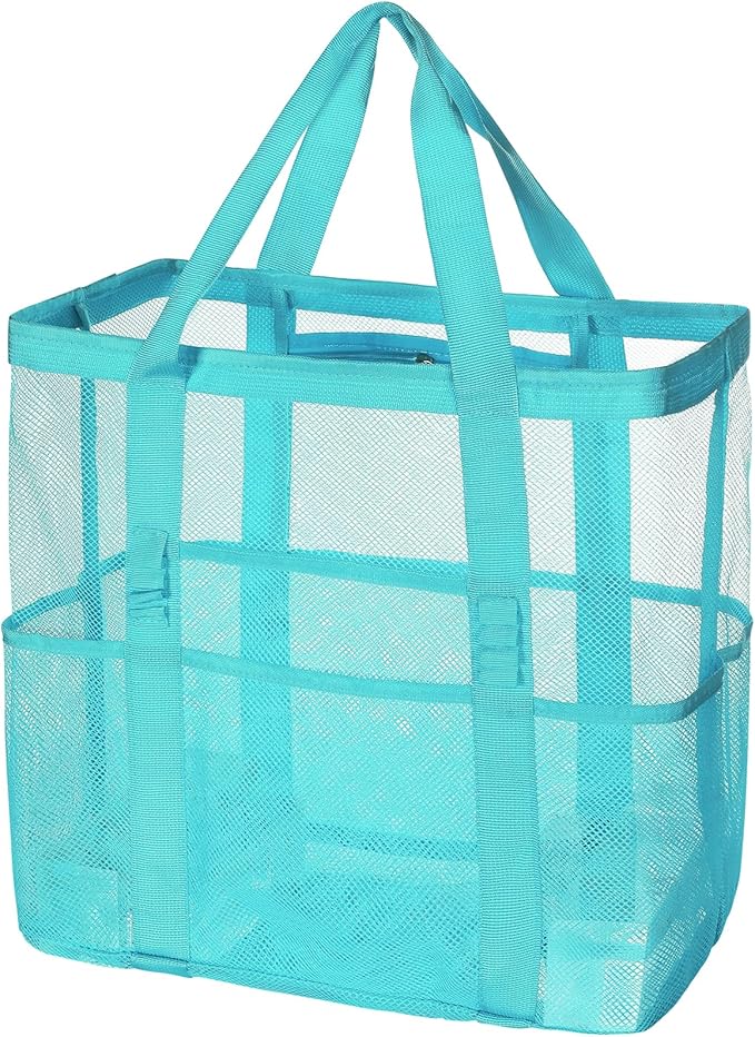 Tavaleu Mesh Beach Bag - Large Beach Tote with Multi Functional Pockets for Family Travel/Vacation