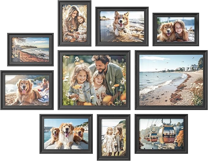 SONGMICS Picture Frames with 16 Mats, Set of 10 Collage Photo Frames, Two 8x10, Four 5x7, Four 4x6 Frames, Hanging or Tabl...