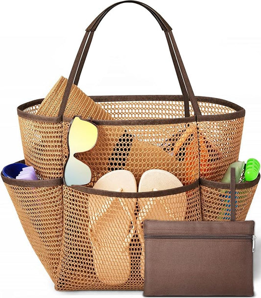 Yeendibo 2026 Upgraded Beach Bag for Women – Boho Chic Nylon Mesh Hobo Tote with Detachable Zipper Pouch & Canvas Base | C...