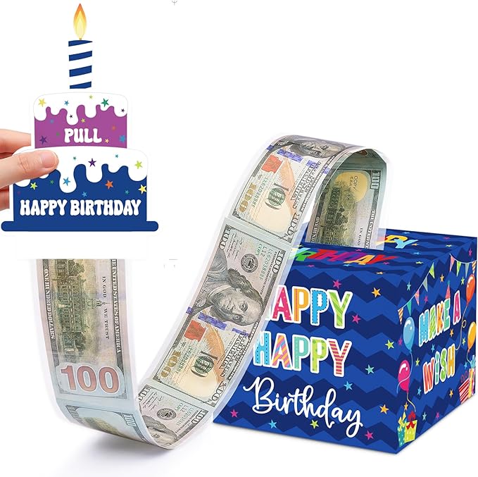 Meiidoshine Birthday Money Box for Cash Gift Pull, Surprise Gift Boxes for Money, Money Holder Box with Pull Out Happy Bir...