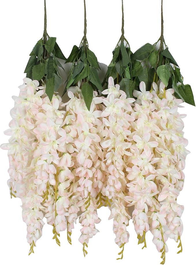 Duovlo Silk Wisteria Flower Artificial 2.13 Feet Hanging Wisteria Vine Fake Flower Bush String Home Party Wedding Decorati...