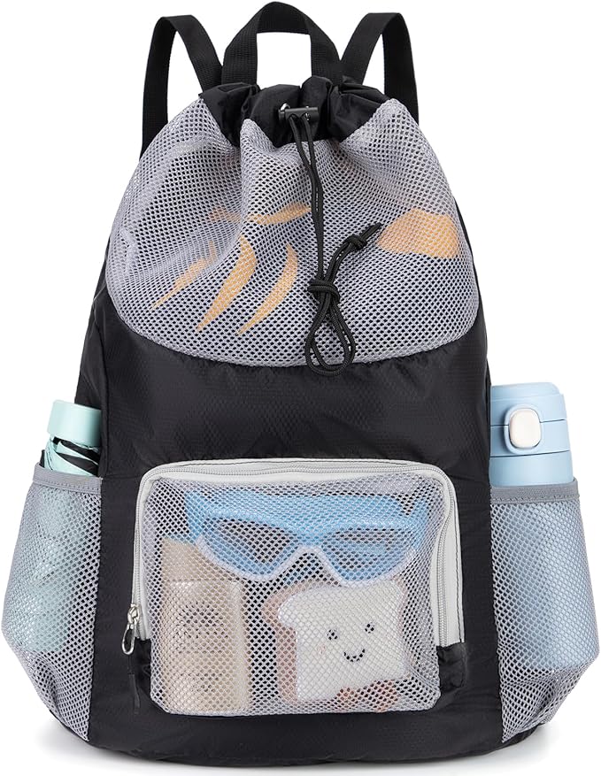 Veious Swim Bag for Kids Mesh Beach Backpack for Boys Lightweight Drawstring Beach Bag Swimming Pool Sports Gym String Bag...