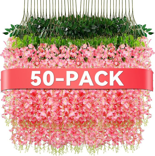 Alotiki Wisteria Hanging Flowers,50 Pack Fake Hanging Flowers,Wisteria Artificiales Garland for Home Wedding Arch Floral P...