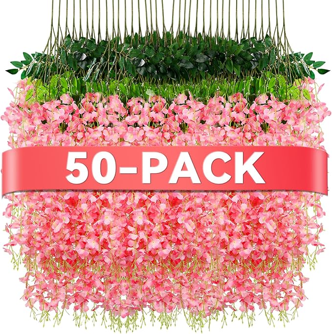 Alotiki Wisteria Hanging Flowers,50 Pack Fake Hanging Flowers,Wisteria Artificiales Garland for Home Wedding Arch Floral P...