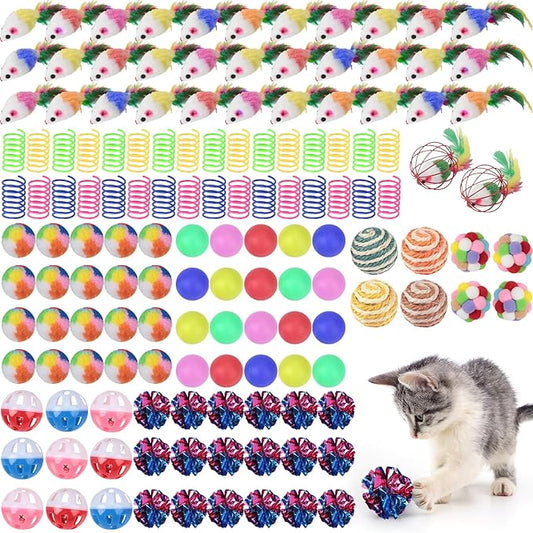 Shappy 150 Pcs Cat Toys for Indoor Cats Bulk, Kitten Toys Pack, Variety Interactive Gift Including Mice Rainbow Balls Spri...