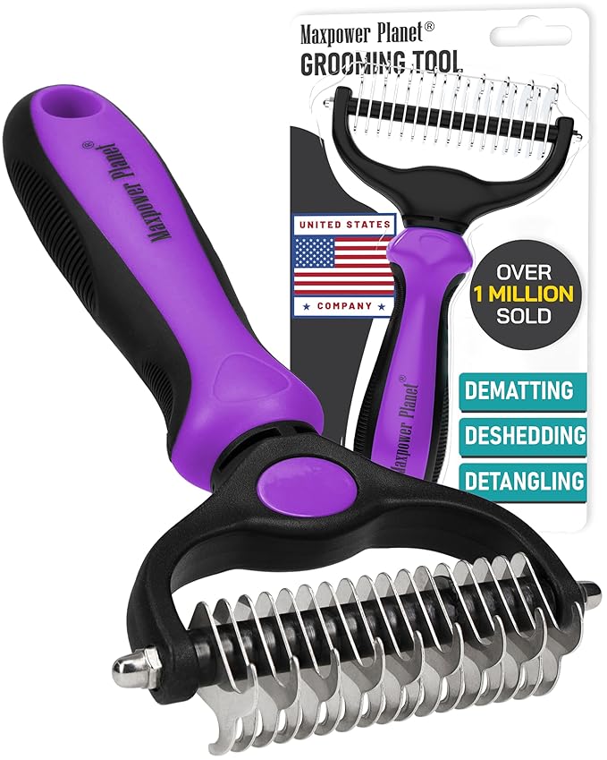 Maxpower Planet Pet Grooming Brush - Double Sided, Extra Wide for Dogs and Cats - Dematting Undercoat Rake, Reduces Sheddi...