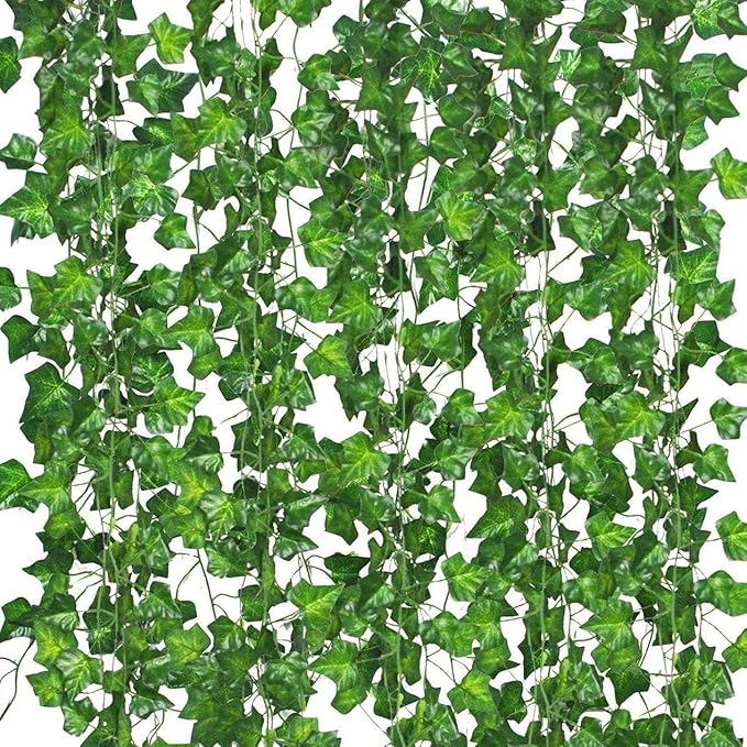 Comtelek Fake Vines for Room Decor 48PCS Artificial Ivy Garland with Clip 336FT Green Flowers Hanging Plants Faux Greenery...