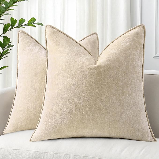 decorUhome Summer Couch Throw Pillow Covers 18x18 Set of 2, Decorative Soft Velvet Modern Cozy Chenille Pillow Cases with ...