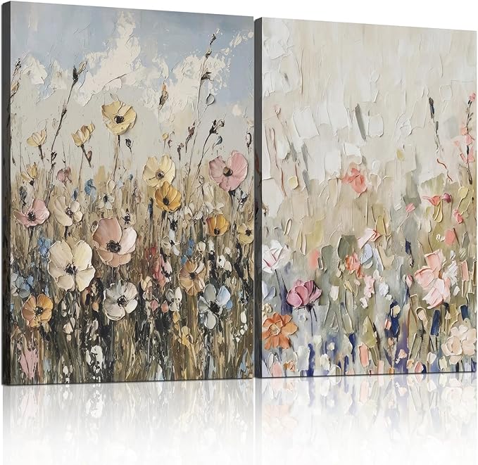 Framed Plants Wildflowers Canvas Wall Art Vintage Floral Painting Poster Pictures Gallery-Quality Prints Living Room Bedro...
