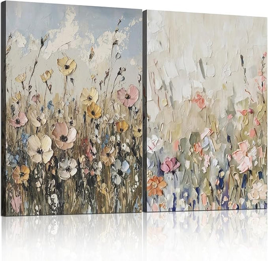 Framed Plants Wildflowers Canvas Wall Art Vintage Floral Painting Poster Pictures Gallery-Quality Prints Living Room Bedro...