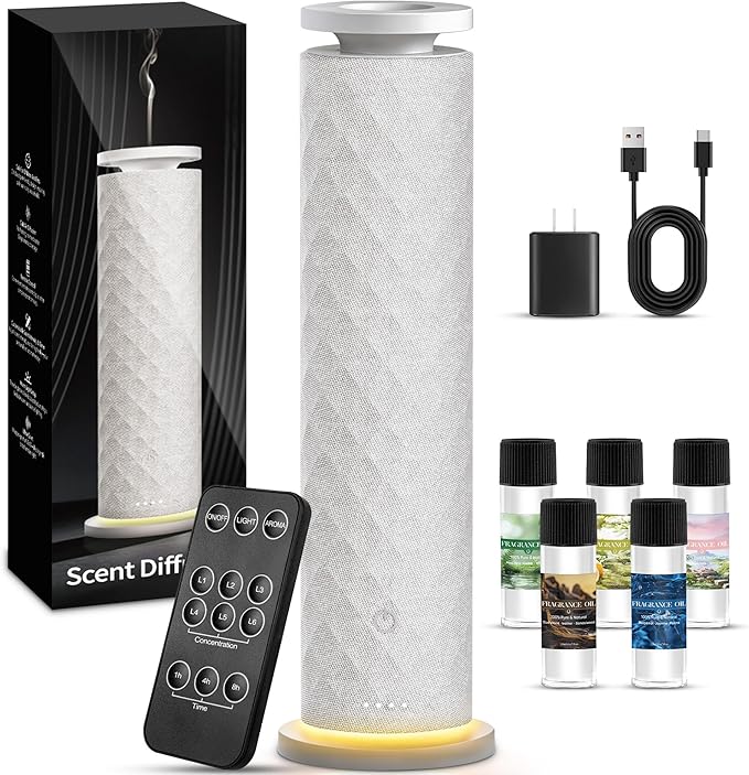 Hotel Scent Diffuser Starter Kit - 1000 Square Feet,7 Ambient Light Settings, Includes 5 Essential Oils for Hotel Aromathe...