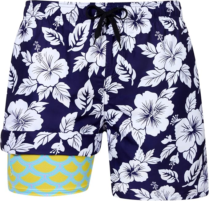 uideazone Mens Swim Trunks with Compression Liner Swimming Shorts 7 Inch Inseam Waterproof Quick Dry Beach Sport Shorts M-XXL