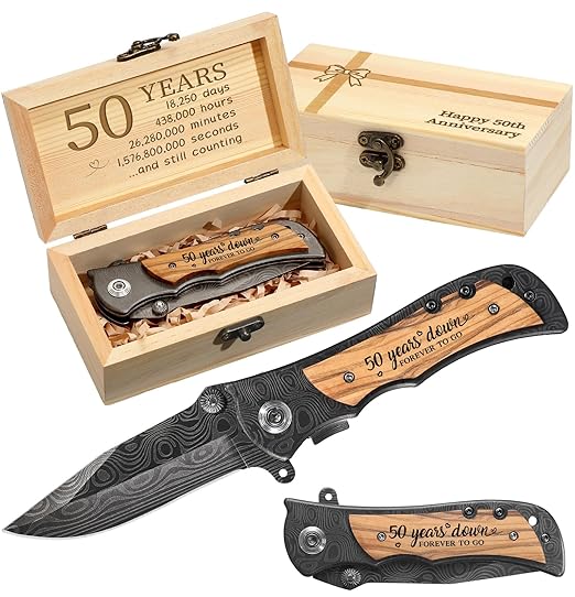 Lanties 50 Years Anniversary Keepsake Gifts for Him Engraved Pocket Knife with a Gift Box Happy Tin Anniversary Customized...