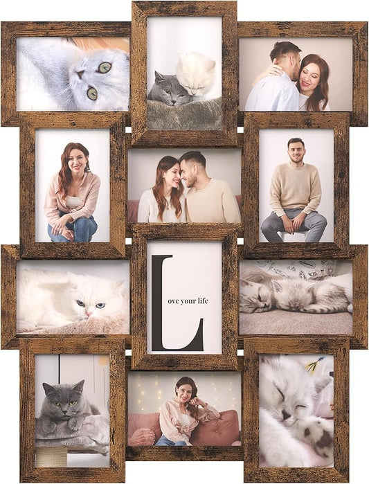 SONGMICS Collage Picture Frames, 4x6 for Wall Decor, Multi Family Photo for Gallery Decor, Hanging Display, Set of 12, Rus...