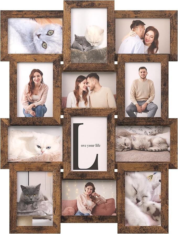 SONGMICS Collage Picture Frames, 4x6 for Wall Decor, Multi Family Photo for Gallery Decor, Hanging Display, Set of 12, Rus...