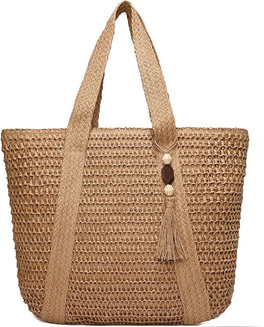 YAVCOOL Straw Beach Bags for Women Woven Beach Tote Bag Casual Boho Large Shoulder Handbags Purse for Vacation Holiday