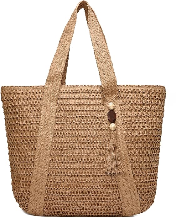 YAVCOOL Straw Beach Bags for Women Woven Beach Tote Bag Casual Boho Large Shoulder Handbags Purse for Vacation Holiday