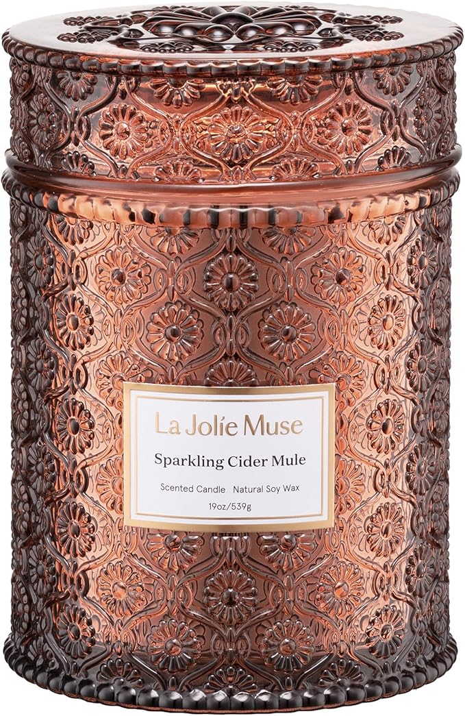 LA JOLIE MUSE Sparkling Cider Mule Candle | Apple Cider, Orange & Amber | 19 oz Wooden Wick | 90-Hour Clean Burn | Vibrant...