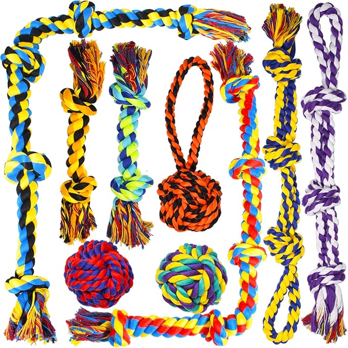 SHARLOVY Large Tough Chew Toys for Aggressive Chewers Large Breed,Heavy Duty Dental Rope Toys Kit for Medium Dogs,5 Knots ...