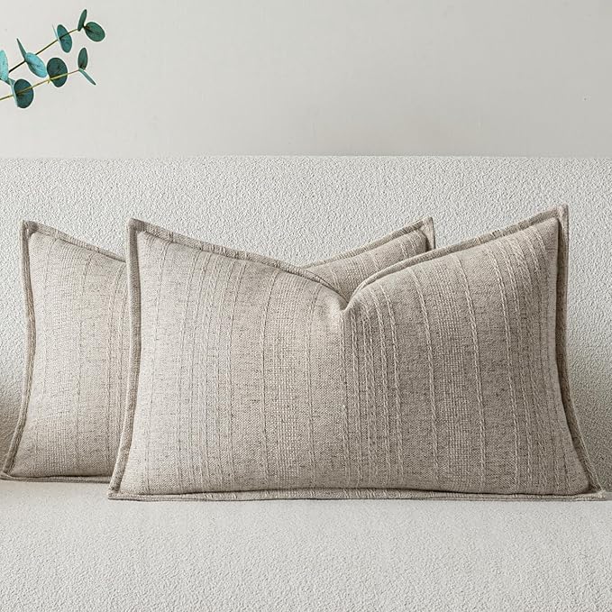 a moment Linen Pillow Covers Set of 2,Boho Farmhouse Throw Pillowcases Neutral Textured Decorative Covers for Couch Sofa B...